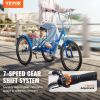 VEVOR Folding Adult Tricycle, 24-Inch 7-Speed Adult Folding Trikes, Carbon Steel 3 Wheel Cruiser Bike with Basket & Adjustable Seat